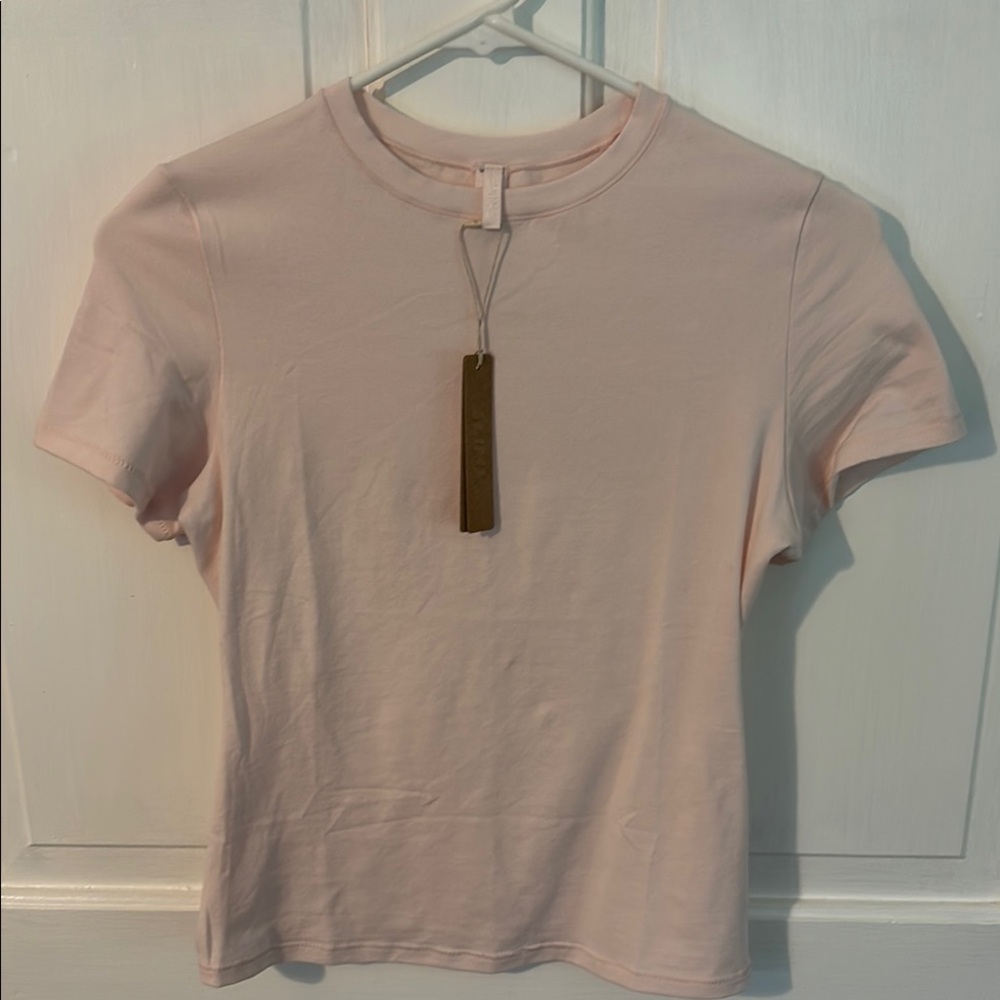 SKIMS Fitted Pink Short Sleeve Baby Tee